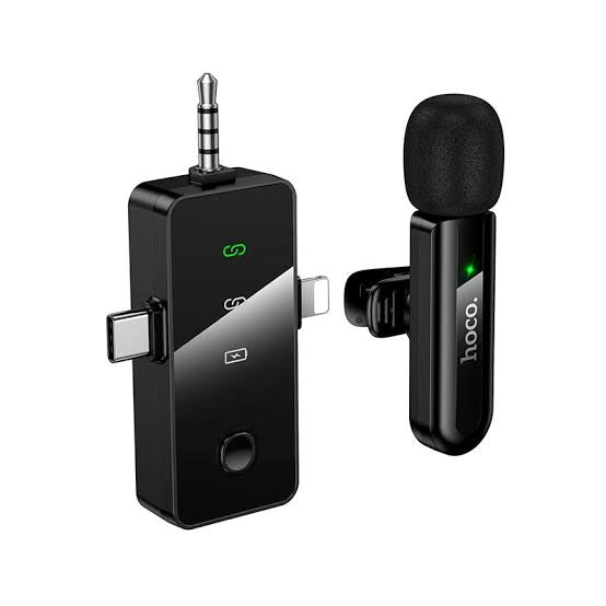 HOCO L20B 3-in-1 Noise-Canceling Wireless Lavalier Microphone (Lightning + USB-C + 3.5mm)