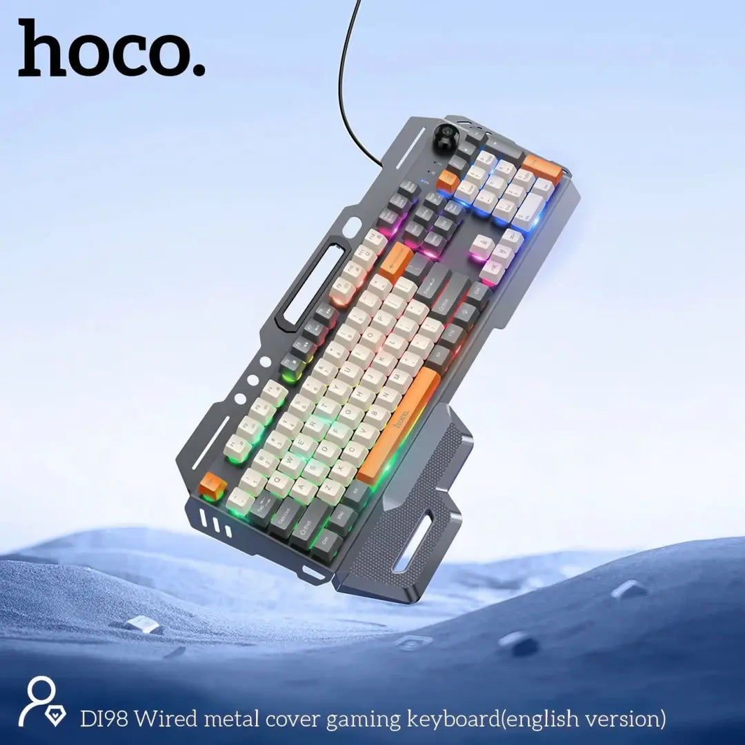 HOCO DI98 Luminous Wired Gaming Keyboard with Metal Cover, Suspension Keycaps & Rainbow Backlight