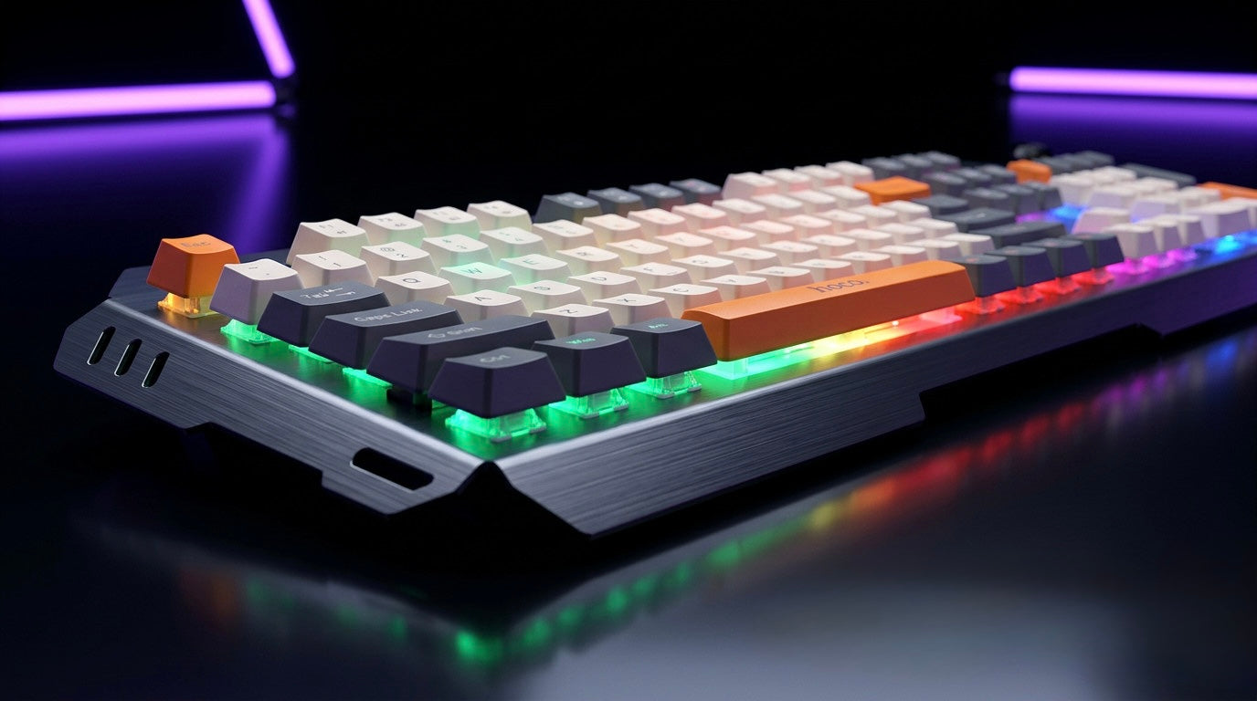 HOCO DI98 Luminous Wired Gaming Keyboard with Metal Cover, Suspension Keycaps & Rainbow Backlight
