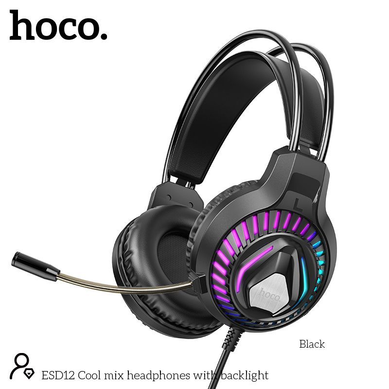 HOCO ESD12 Cool Mix RGB Gaming Headphones with 360 stereo HD Microphone & Stereo High Power Bass